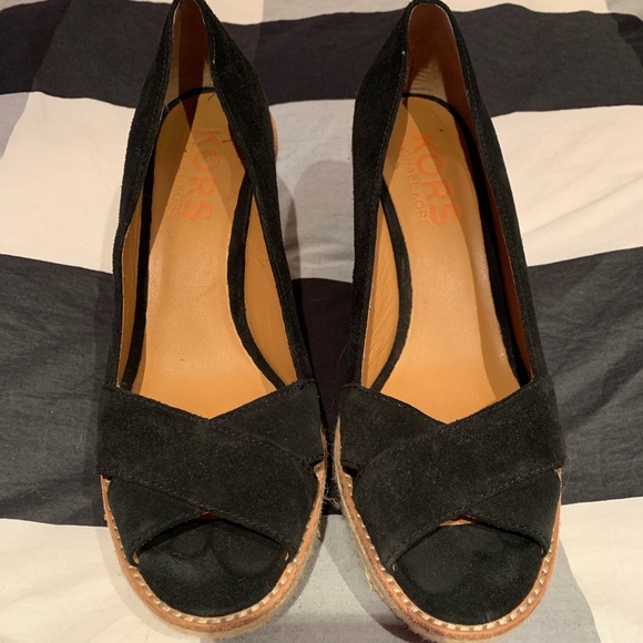 Michael Kors Black Espadrille Wedges, Peep Toe - Picture 1 of 3
